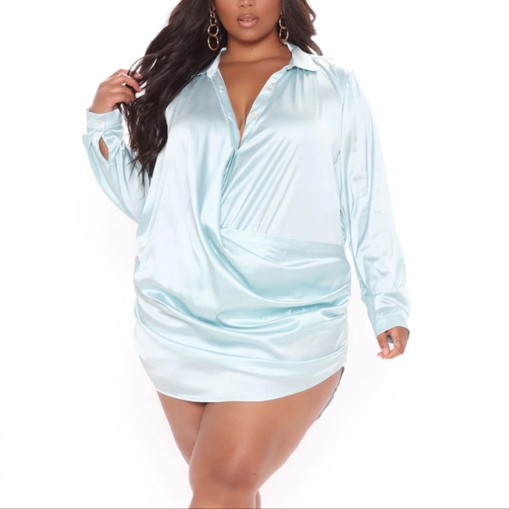 Satin Shirt Dress B2 - Picture 3 of 4